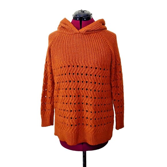 Maurices Hooded Sweater Women’s Size Large Brown Open Knit Tunic Pullover Hoodie - Picture 1 of 7